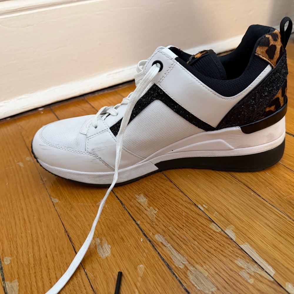 Michael Kors White and Black Sneakers with Leopard Accent - Picture 5 of 7